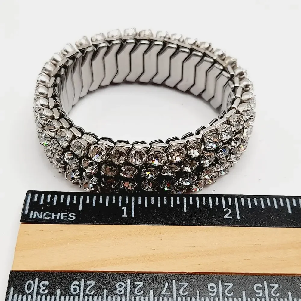 Vintage Airflex Rhinestone Bracelet, Wide Stretch Band, Made in USA, Mid-Century